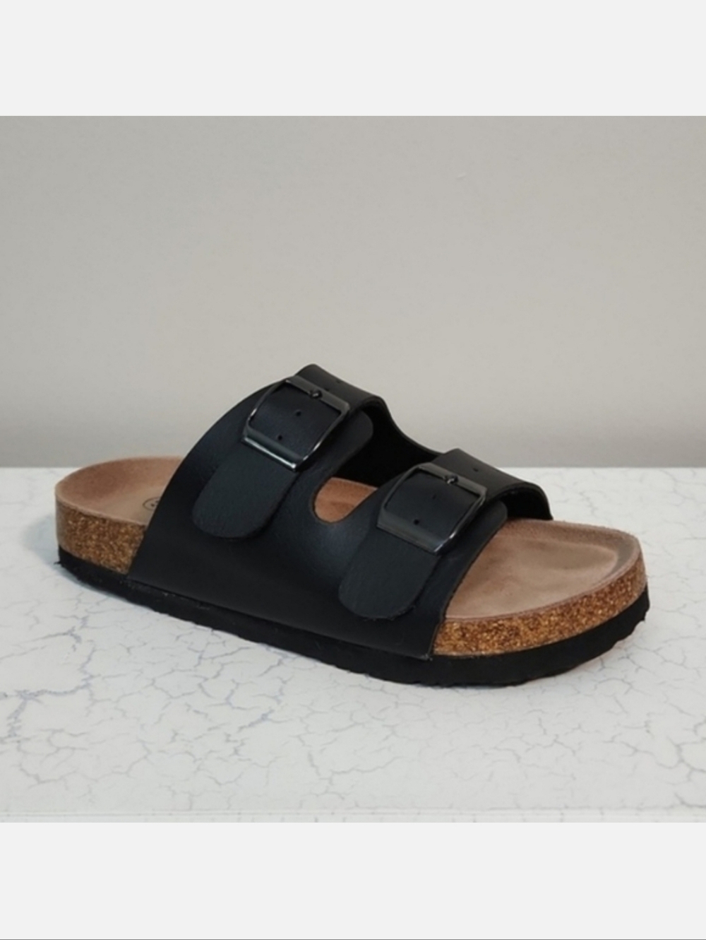 Elements Kids Black Vegan Leather Slide Sandals, Size 12 ~ EUC